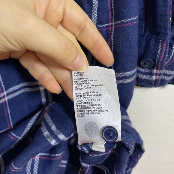 H&M Divided Plaid Shirt Dress Long Sleeves 100% Cotton Women Navy Blue Size 2 - Picture 9 of 12